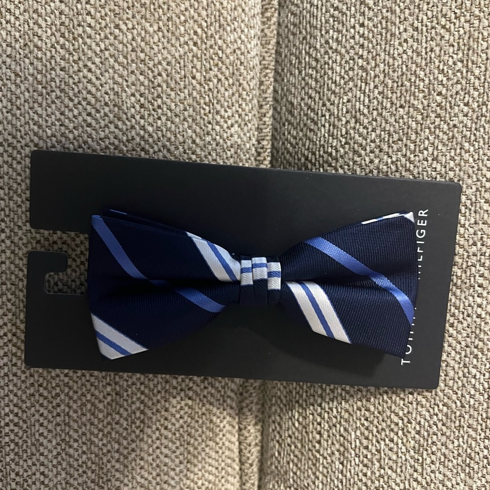 Tommy Hilfiger  Boys Navy Bow Tie with Light Blue and White Stripes